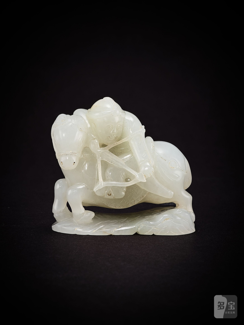 十九/二十世紀　白玉胡人騎馬擺件 | A WHITE JADE CARVING OF A MONGOLIAN FIGURE ON HORSEBACK - 图3